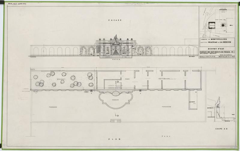 Buffet d'eau. Plan et façade.