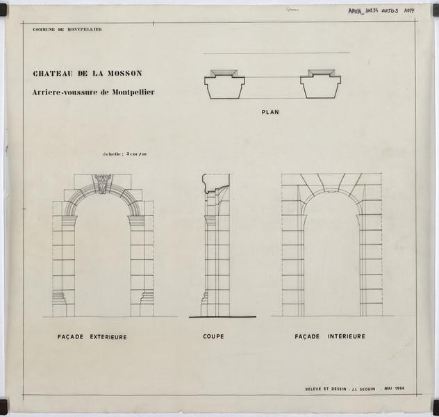 Arrière voussure. Plan, coupe, façades.