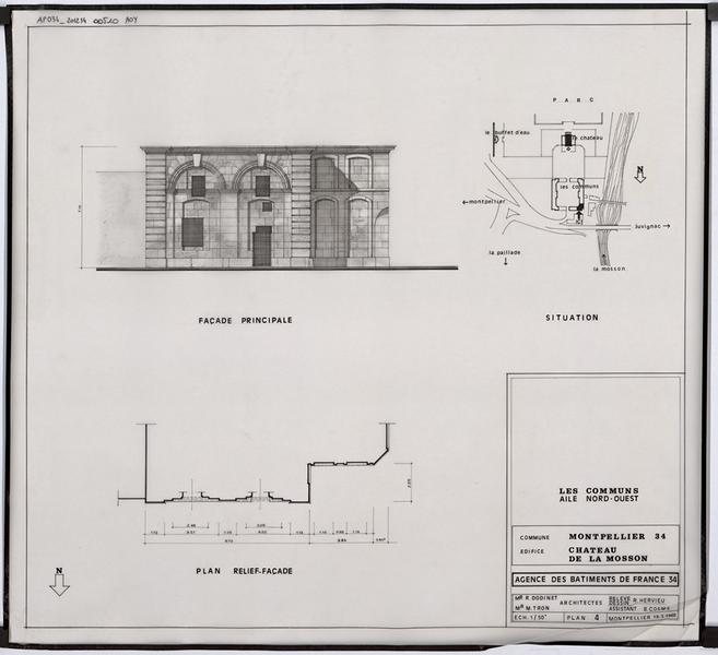 Communs aile Nord-Ouest. Plan, façade, plan de situation.