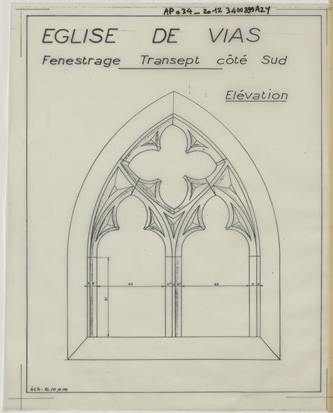 Fenestrage transept, côté sud, élévation.