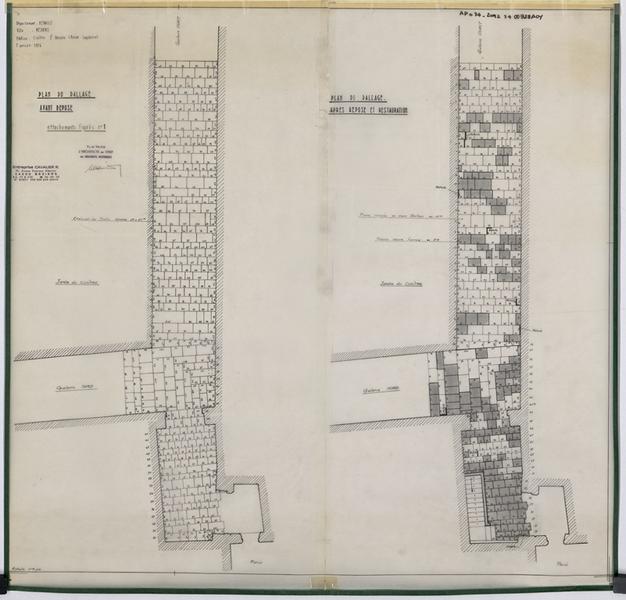 Plan du dallage avant dépose et après repose restauration, attachement figuré n°1.