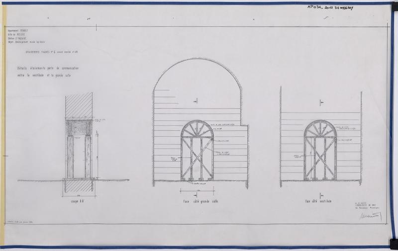 Aménagement du musée lapidaire, détail étaiement porte communication entre le vestibule et la grande salle. Attachement figuré n°6.