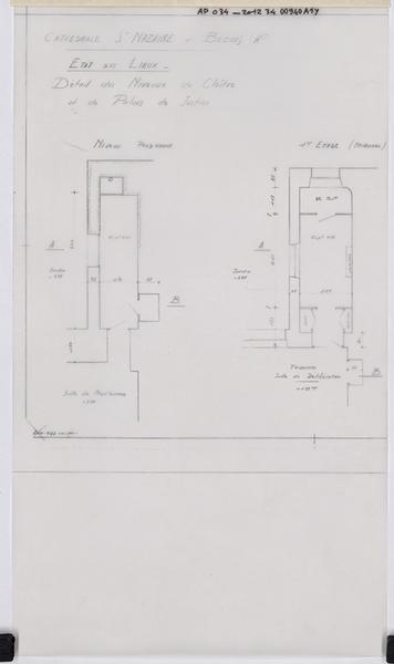 Etat des lieux détail des niveaux du cloître et du palais de justice.