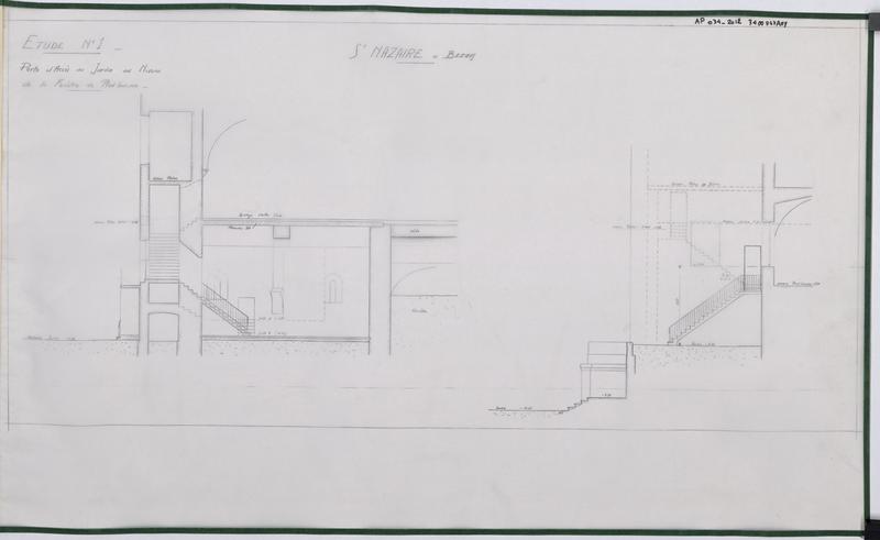 Aménagement du musée lapidaire, étude n°1, coupe : porte d accès au jardin au niveau de la fenêtre du Prud'homme.