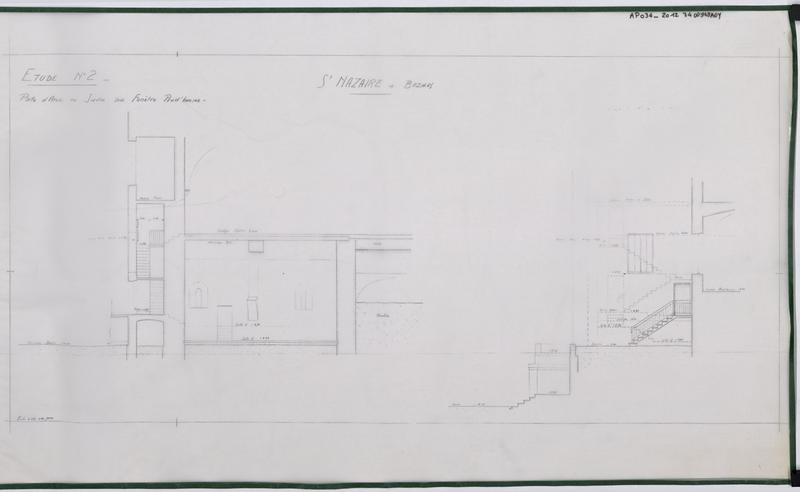 Aménagement du musée lapidaire, coupe : étude n°2, porte d'accès au jardin sous la fenêtre du Prud'homme.