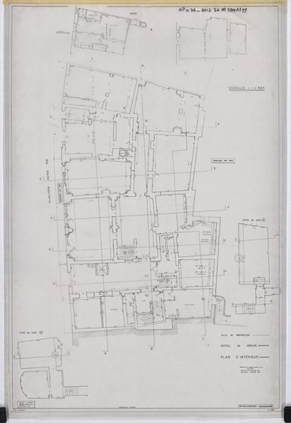 Plan d'intérieur, rez-de-chaussée, rue Vieille Aiguillerie, réduction de plan initialement au 1/50e.