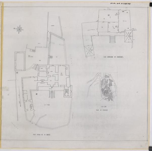 Plan de situation, du rez-de-chaussée, plan schématique des couvertures.