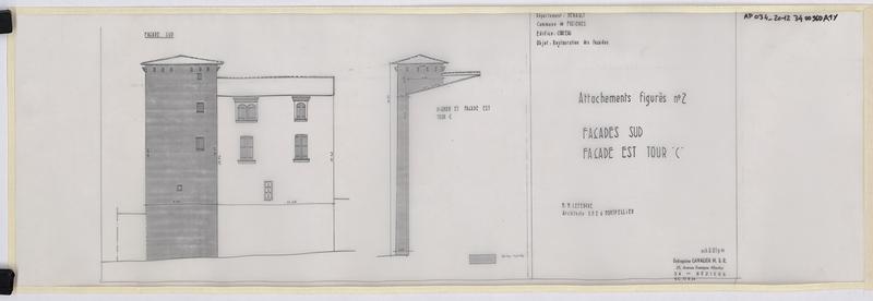 Restauration des façades : façades sud et est de la tour C attachement figuré n°2.