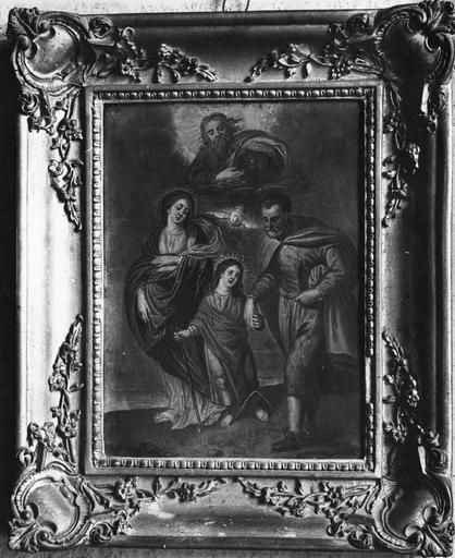 tableau : La Sainte Famille, peinture sur cuivre, 17e siècle