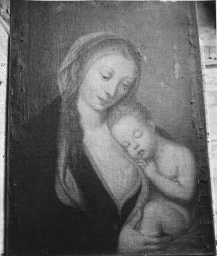 tableau : La Vierge à l'Enfant, huile sur toile, 18e siècle, avant restauration