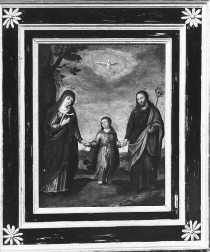 tableau : La sainte famille, peinture sur cuivre, début du 17e siècle
