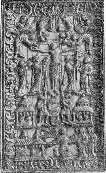 plaque de reliure : la Crucifixion, vue générale