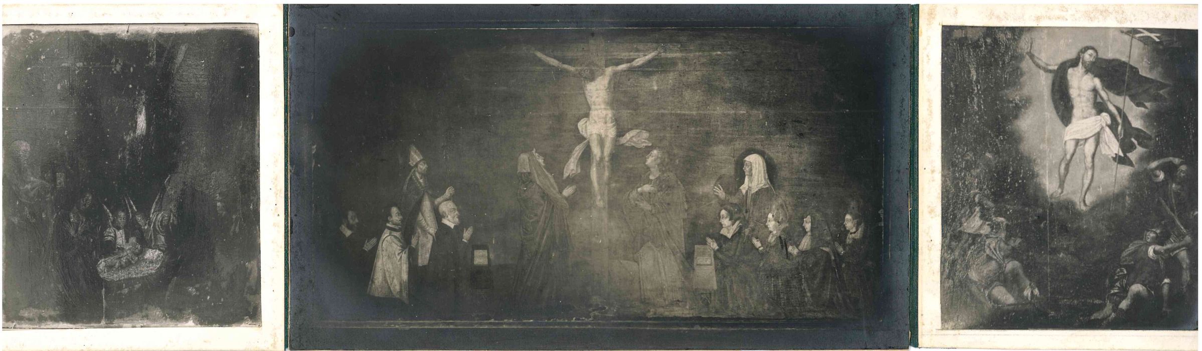 tableau (triptyque) : Christ en croix accompagné de donateurs (le) (volets ouverts)