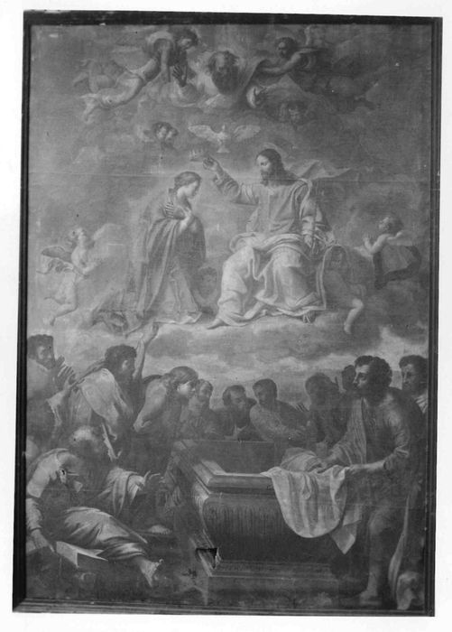 tableau : Vierge sortie du tombeau et couronnée par le Christ (la)