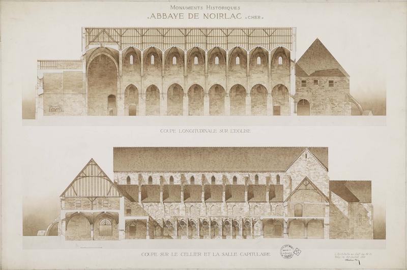 Coupes sur l'église et sur le cellier et la salle capitulaire