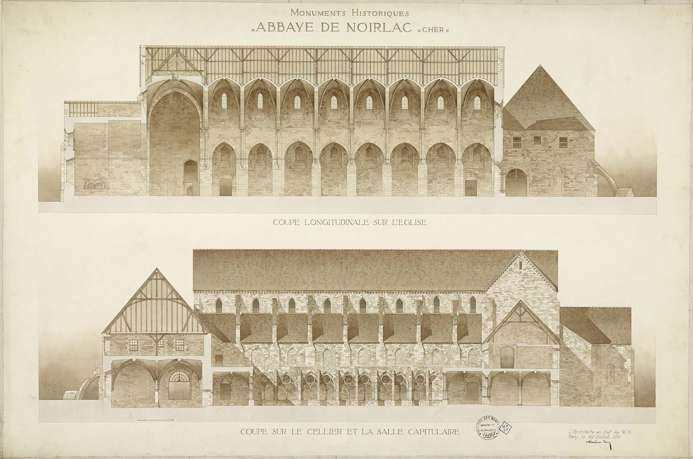 Coupe longitudinale sur l'église