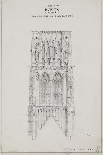 Élévation extérieure, face ouest de la tour lanterne