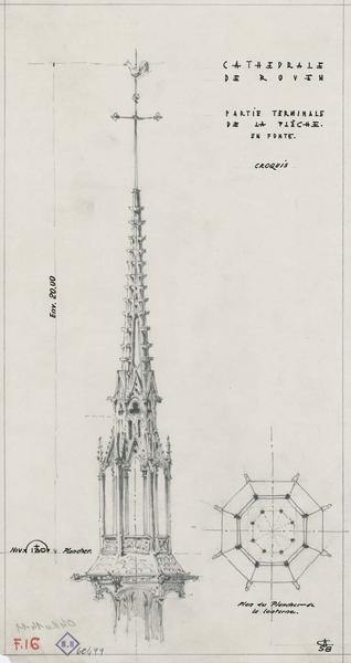 Croquis d'élévation de la partie terminale de la flèche