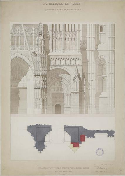 Restauration de la façade ouest : élévation et plan du portail Saint-Étienne