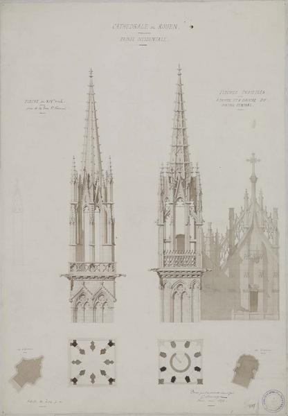 Élévation et plan de la flèche du XIVème siècle