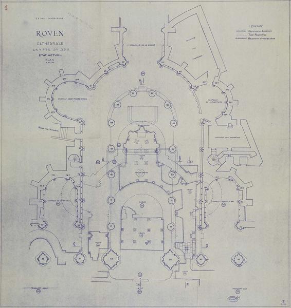 Crypte : plan de la crypte du XIème siècle, état actuel