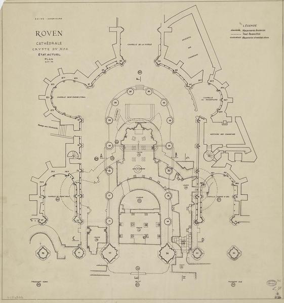 Crypte : plan de la crypte du XIème siècle, état actuel