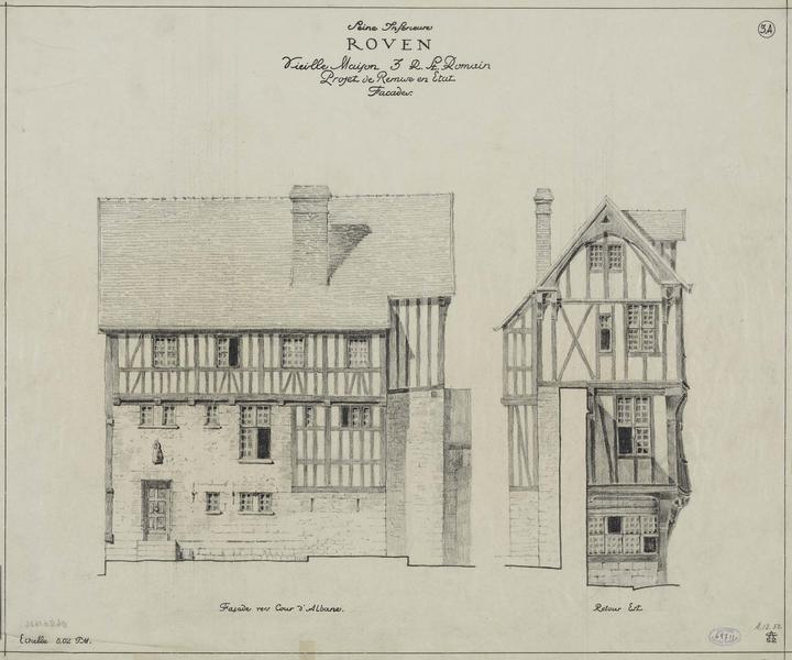 Vieille maison rue Saint-Romain, élévation de la façade sud