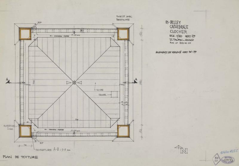 Plan de toiture du clocher.