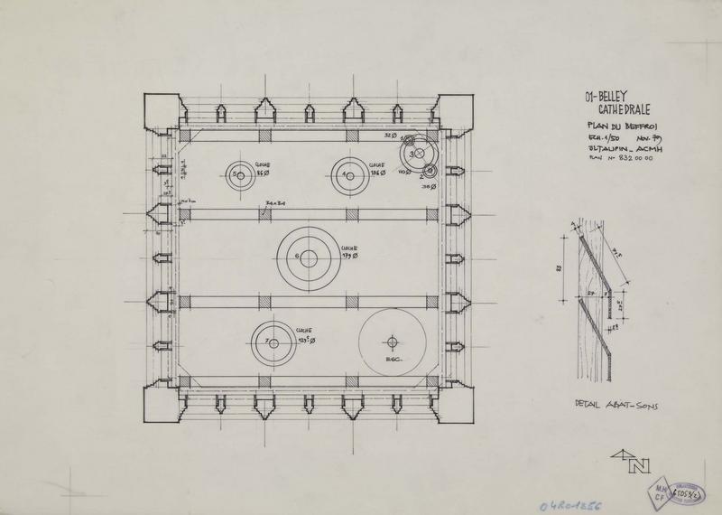 Plan du beffroi et détail d'un abat-son