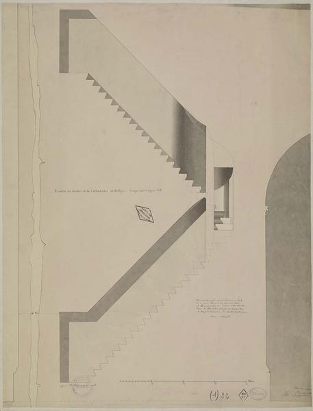 Coupe sur la ligne AB de l'escalier du clocher