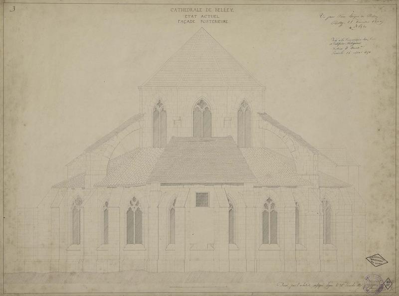 Élévation de la façade postérieure, état actuel