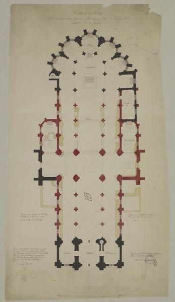 Projet de reconstruction des trois nefs comprises entre le choeur et le vestibule de la façade. Plan