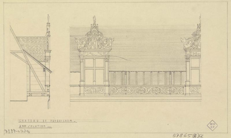 Élévation et coupe des lucarnes, deuxième solution