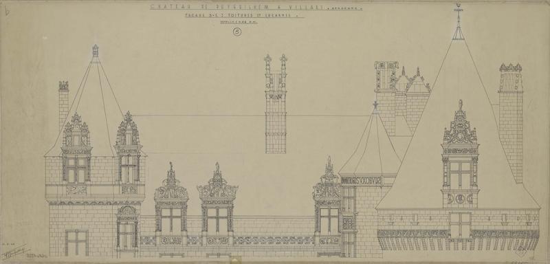 Élévation des lucarnes et de la toiture de la façade sud est