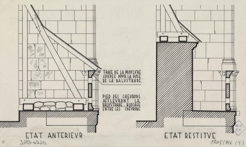 Détail des lucarnes, état antérieur et état restitué