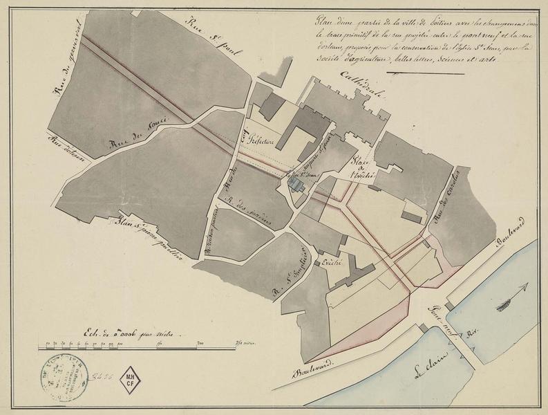 Plan de situation avec le tracé primitif de la rue projetée entre le Pont-Neuf et la rue d'Orléans