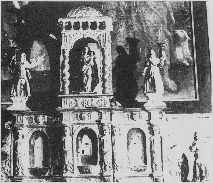 tabernacle, 5 statuettes : Vierge à l'Enfant, quatre anges, vue générale