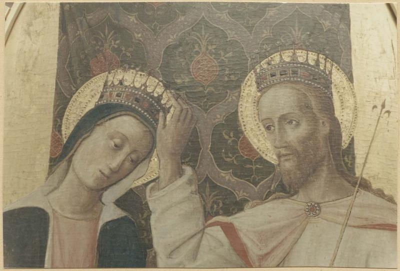 tableau : le Couronnement de la Vierge, détail du Christ et de la Vierge