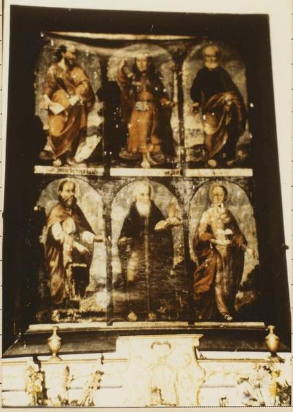 tableau : saint Jacques le Majeur, saint Jacques le mineur, saint Pierre, saint Barthélémy, saint Antoine et sainte Agathe