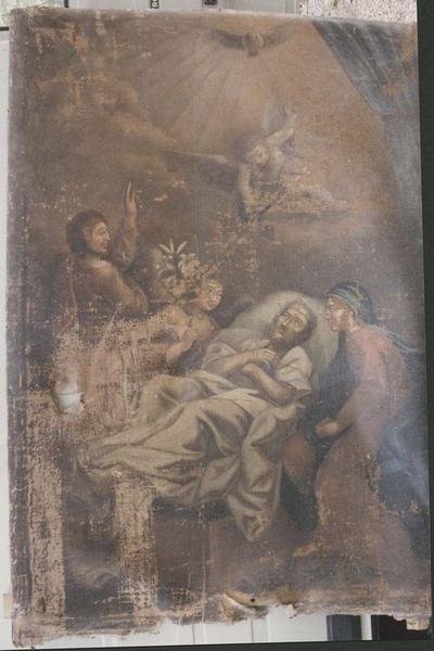 tableau : Mort de saint Joseph, avant restauration, avers