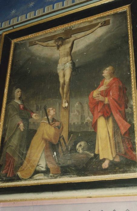tableau : Saint Laurent aux pieds du Christ en croix, vue générale