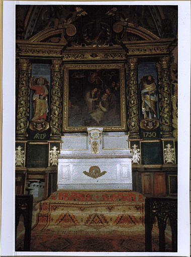 retable, tableau : Agonie de saint Martin et deux statues : saint Pierre et saint Paul