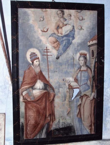 Tableau et son cadre : la Vierge à l'enfant entre saint Sixte et sainte Barbe