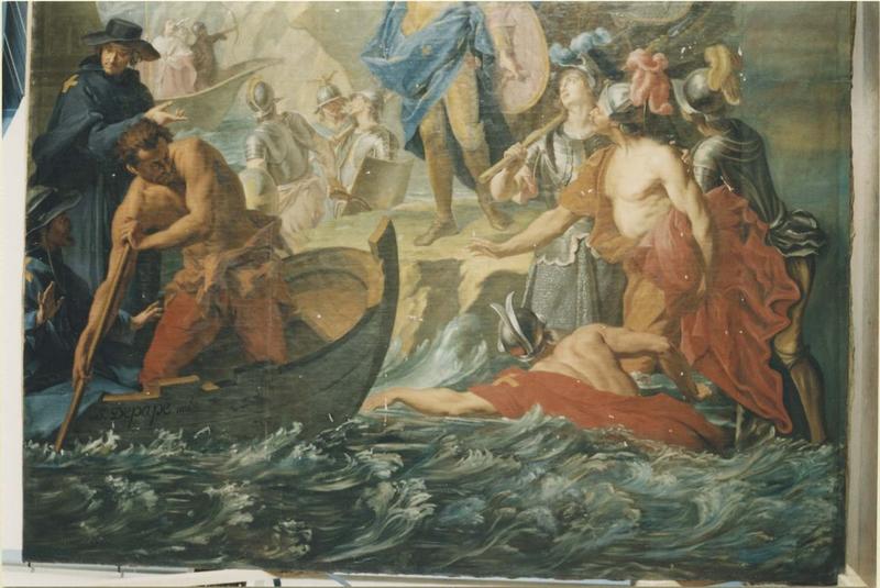 tableau : saint Louis partant pour la croisade, vue partielle