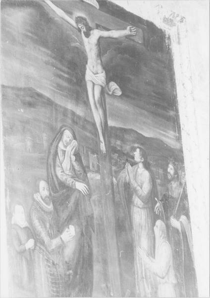 tableau : la Crucifixion avec un roi de France et un pénitent, vue partielle