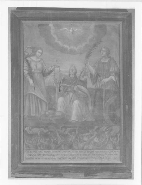 tableau, cadre : saint évêque, sainte Catherine et sainte Marguerite, vue générale