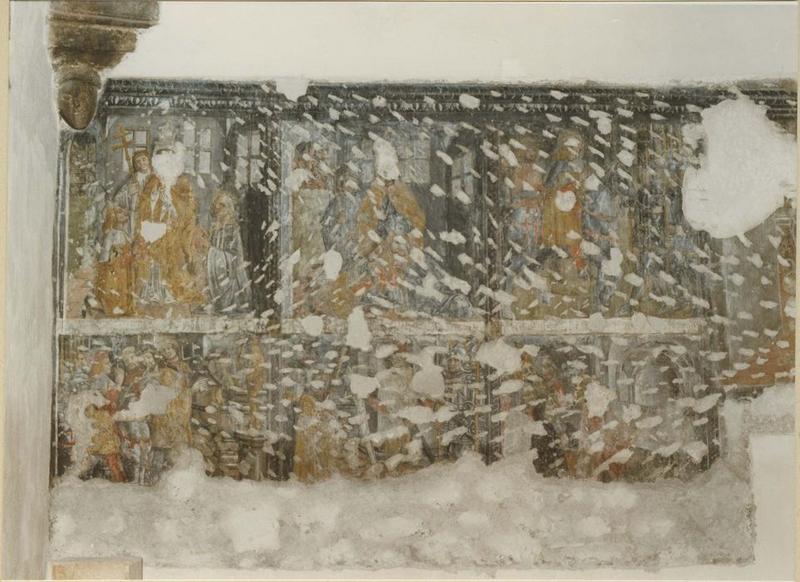 peinture monumentale : apôtres, saint Pancrace, sainte Catherine d'Alexandrie, saint Hippolyte, vue partielle