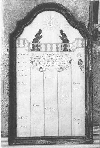 tableau de confrérie, cadre (catalogues de pénitents), vue générale