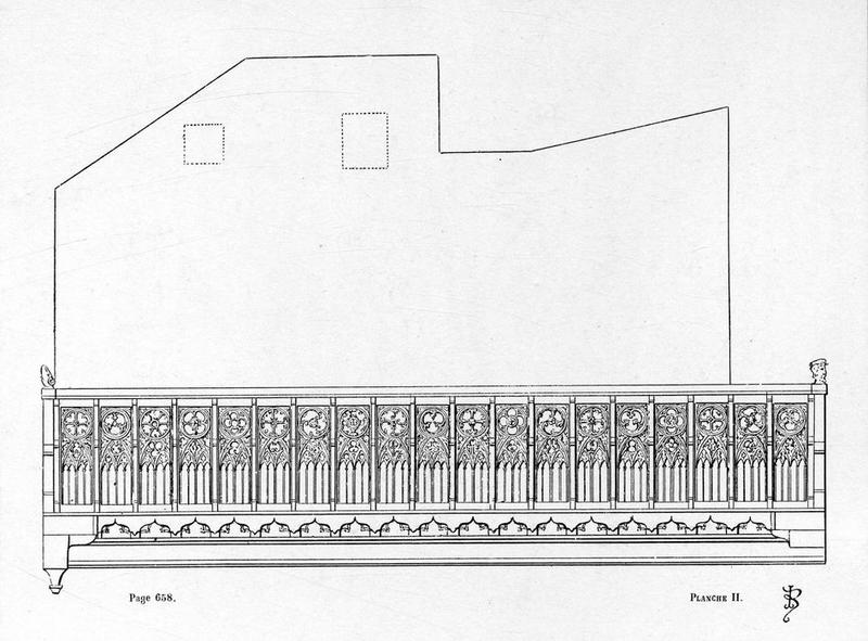 orgue de tribune : buffet d'orgue, vue générale de la passerelle d'accès