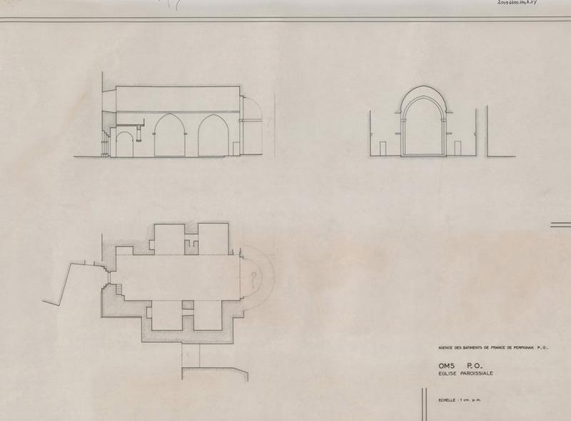 Plan général et coupes ; anciennement église Saint-Jean.